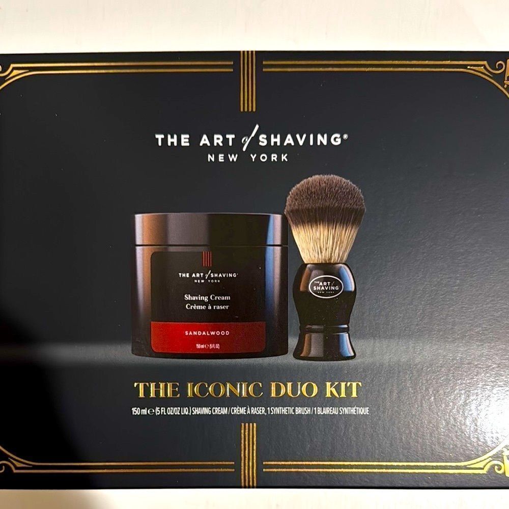 Black Shaving Set with Brush and Balm in sandalwood scent brand new in box